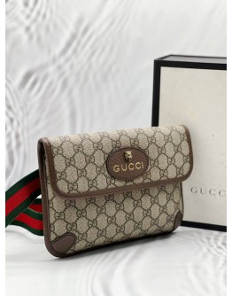 (LIKE NEW) GUCCI NEO VINTAGE BELT BAG IN BEIGE GG SUPREME CANVAS WITH BROWN LEATHER