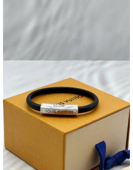 (UNUSED) LOUIS VUITTON CLIP IT BRACELET SIZE 19 IN BLACK LEATHER -FULL SET- 