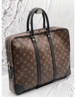LOUIS VUITTON VOYAGE BRIEFCASE IN BROWN MONOGRAM CANVAS WITH BLACK LEATHER