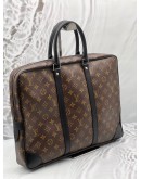 LOUIS VUITTON VOYAGE BRIEFCASE IN BROWN MONOGRAM CANVAS WITH BLACK LEATHER