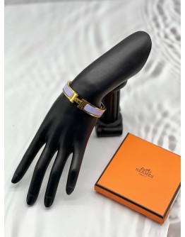 (LIKE NEW) HERMES CLIC H BRACELET IN GOLD PLATED WITH LILAC ENAMEL 