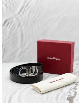 SALVATORE FERRAGAMO GANCINI BELT SIZE 95 IN BLACK LEATHER -FULL SET- 