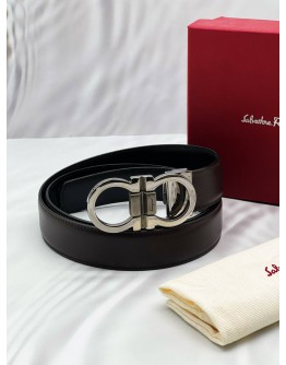 SALVATORE FERRAGAMO GANCINI BELT SIZE 95 IN BLACK LEATHER -FULL SET- 