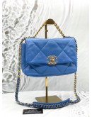 (LIKE NEW) CHANEL 19 FLAP BAG IN BLUE LAMBSKIN LEATHER 