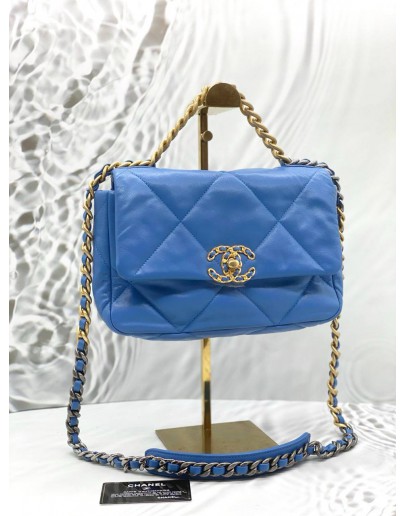 (LIKE NEW) CHANEL 19 FLAP BAG IN BLUE LAMBSKIN LEATHER 