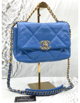 (LIKE NEW) CHANEL 19 FLAP BAG IN BLUE LAMBSKIN LEATHER 