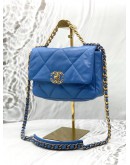 (LIKE NEW) CHANEL 19 FLAP BAG IN BLUE LAMBSKIN LEATHER 