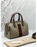 (LIKE NEW) GUCCI OPHIDIA BOSTON IN BEIGE GG SUPREME CANVAS WITH BROWN LEATHER 