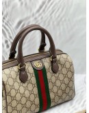 (LIKE NEW) GUCCI OPHIDIA BOSTON IN BEIGE GG SUPREME CANVAS WITH BROWN LEATHER 