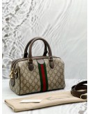 (LIKE NEW) GUCCI OPHIDIA BOSTON IN BEIGE GG SUPREME CANVAS WITH BROWN LEATHER 