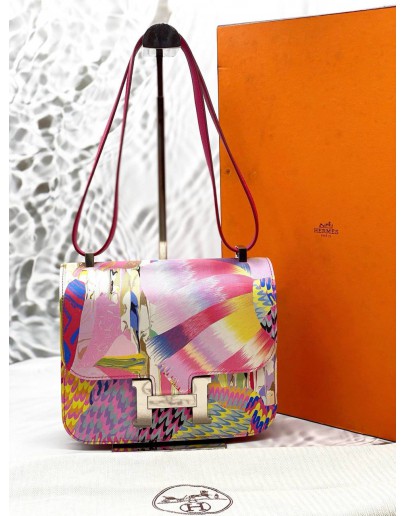 (UNUSED) 2021 HERMES CONSTANCE 24 LIMITED EDITION IN ROSE MEXICO SWIFT LEATHER WITH MARBLE SILK -FULL SET-