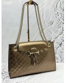 GUCCI EMILY LARGE SHOULDER BAG IN METALLIC BROWN GG GUCCISSIMA PATENT LEATHER