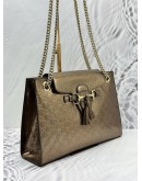 GUCCI EMILY LARGE SHOULDER BAG IN METALLIC BROWN GG GUCCISSIMA PATENT LEATHER