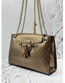GUCCI EMILY LARGE SHOULDER BAG IN METALLIC BROWN GG GUCCISSIMA PATENT LEATHER
