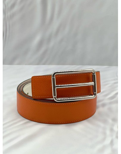HERMES REVERSIBLE BELT SIZE 100 IN ORANGE WITH WHITE LEATHER