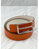 HERMES REVERSIBLE BELT SIZE 100 IN ORANGE WITH WHITE LEATHER