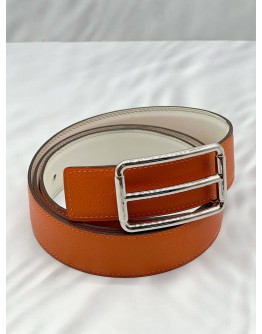HERMES REVERSIBLE BELT SIZE 100 IN ORANGE WITH WHITE LEATHER