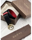 GUCCI INTERLOCKING G REVERSIBLE BELT SIZE 80 IN BLACK WITH RED LEATHER -FULL SET-