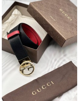 GUCCI INTERLOCKING G REVERSIBLE BELT SIZE 80 IN BLACK WITH RED LEATHER -FULL SET-