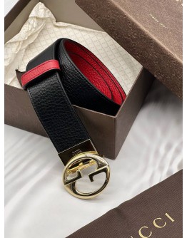 GUCCI INTERLOCKING G REVERSIBLE BELT SIZE 80 IN BLACK WITH RED LEATHER -FULL SET-