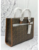 (UNUSED) MICHAEL KORS GIGI LARGE TOTE BAG IN BROWN CANVAS WITH LEATHER