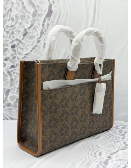 (UNUSED) MICHAEL KORS GIGI LARGE TOTE BAG IN BROWN CANVAS WITH LEATHER