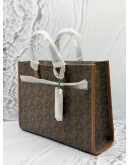 (UNUSED) MICHAEL KORS GIGI LARGE TOTE BAG IN BROWN CANVAS WITH LEATHER