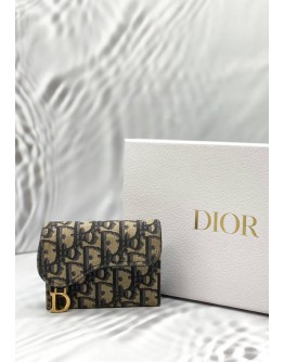 CHRISTIAN DIOR SADDLE BLOOM CARD HOLDER IN BLUE DIOR OBLIQUE JACQUARD
