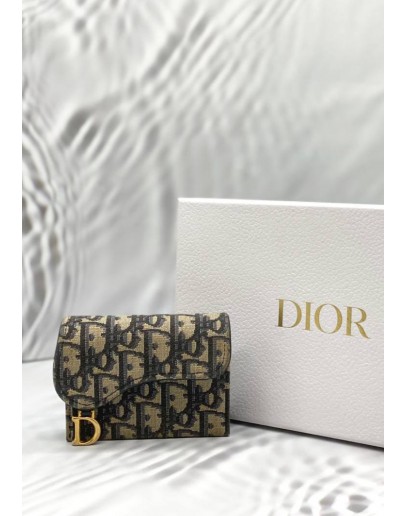 CHRISTIAN DIOR SADDLE BLOOM CARD HOLDER IN BLUE DIOR OBLIQUE JACQUARD