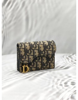 CHRISTIAN DIOR SADDLE BLOOM CARD HOLDER IN BLUE DIOR OBLIQUE JACQUARD