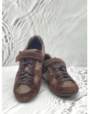 LOUIS VUITTON GLOBE TROTTER SNEAKERS SIZE 7.5 IN BROWN MONOGRAM CANVAS WITH SUEDE LEATHER