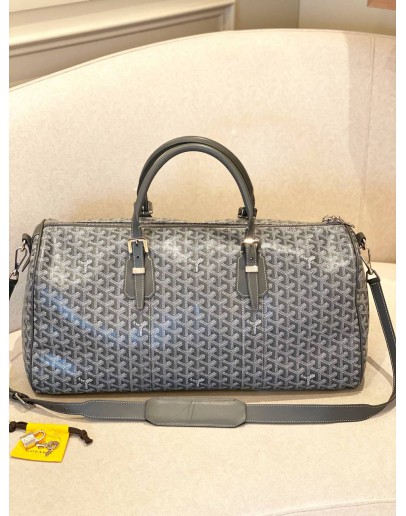 (LIKE NEW) GOYARD BOSTON 50 DUFFLE IN GREY GOYARDINE CANVAS WITH VAUZELLES CALFSKIN LEATHER