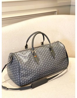 (LIKE NEW) GOYARD BOSTON 50 DUFFLE IN GREY GOYARDINE CANVAS WITH VAUZELLES CALFSKIN LEATHER