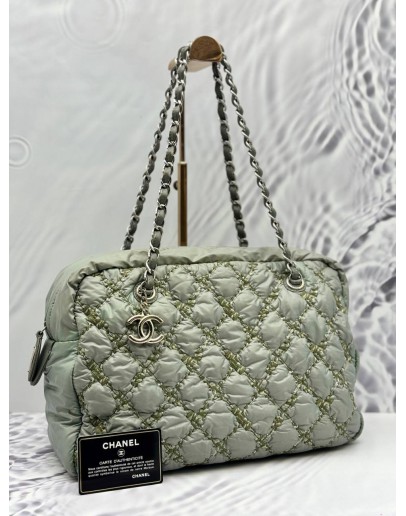 CHANEL BUBBLE TWEED STICH CAMERA BAG IN GREY NYLON