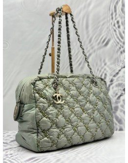 CHANEL BUBBLE TWEED STICH CAMERA BAG IN GREY NYLON