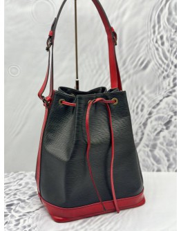 LOUIS VUITTON NOE BUCKET BAG IN BLACK EPI LEATHER WITH RED CALFSKIN LEATHER