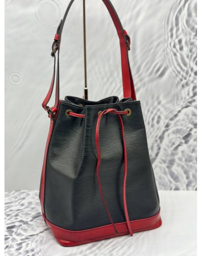 LOUIS VUITTON NOE BUCKET BAG IN BLACK EPI LEATHER WITH RED CALFSKIN LEATHER