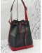 LOUIS VUITTON NOE BUCKET BAG IN BLACK EPI LEATHER WITH RED CALFSKIN LEATHER