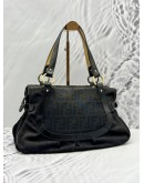 FENDI ZUCCA STAR TOTE BAG IN BLACK CANVAS WITH LEATHER