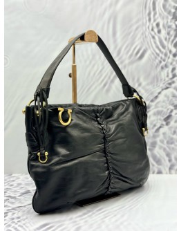 SALVATORE FERRAGAMO GANCINI HOBO BAG IN BLACK LEATHER