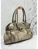 SALVATORE FERRAGAMO GANCINI SHOULDER BAG IN METALLIC SILVER LEATHER