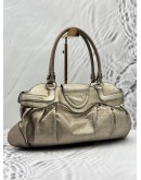 SALVATORE FERRAGAMO GANCINI SHOULDER BAG IN METALLIC SILVER LEATHER