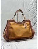 COACH KISSLOCK SADDLE DREAMER TOTE BAG IN METALLIC GOLD WITH BROWN LEATHER