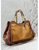 COACH KISSLOCK SADDLE DREAMER TOTE BAG IN METALLIC GOLD WITH BROWN LEATHER