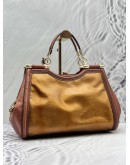 COACH KISSLOCK SADDLE DREAMER TOTE BAG IN METALLIC GOLD WITH BROWN LEATHER