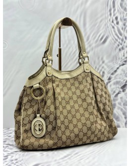 GUCCI SUKEY MEDIUM HOBO BAG IN BEIGE GG CANVAS WITH LEATHER
