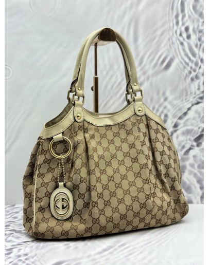 GUCCI SUKEY MEDIUM HOBO BAG IN BEIGE GG CANVAS WITH LEATHER