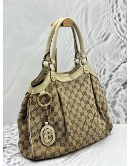 GUCCI SUKEY MEDIUM HOBO BAG IN BEIGE GG CANVAS WITH LEATHER