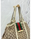 GUCCI WEB TOTE BAG IN BEIGE GG CANVAS WITH WHITE LEATHER