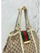 GUCCI WEB TOTE BAG IN BEIGE GG CANVAS WITH WHITE LEATHER